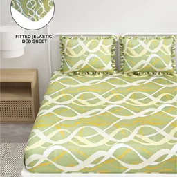 DREAM WEAVERZ Green & Pink Striped 260 TC King Bedsheet with 2 Pillow Covers-image-47