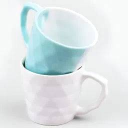 Storepedia White & Blue 2 Pieces Textured Ceramic Glossy Cups 150ml-0