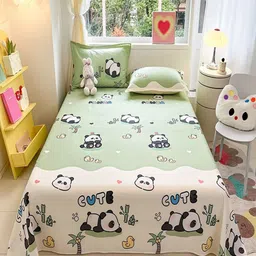 JC HOME Cream-Coloured & Green Cartoon Characters Cotton 220TC Queen Bedsheet Set-2mx2.3 m-image-82