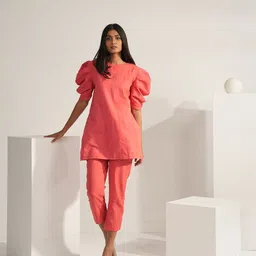 Aamili Puff Sleeves Pure Cotton Tunic With Trouser-picture-36