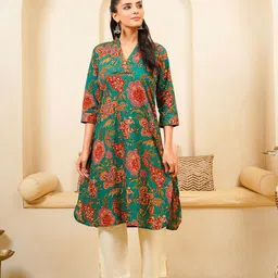 GOODHAND Women Floral Printed Cotton Straight Kurta-picture-48