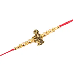 NVR Set Of 3 Gold-Toned Designer Ganesh Ji Thread Rakhi with Roli Chawal Chandan & Mishri image 2