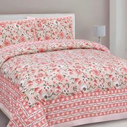 Bombay Spreads Peach & Green Floral 180 TC Cotton King Bedsheet Set 2.74 m X 2.25 m-image-97