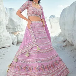 Fusionic Embroidered Sequinned Semi-Stitched Lehenga & Unstitched Blouse With Dupatta image 2