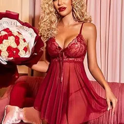 chia fashions Women Net Shoulder Straps Self Design Baby Doll-picture-22