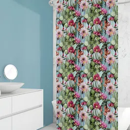 ArtzFolio Blue & Green Floral Printed Waterproof Shower Curtain-picture-50