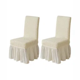 HOUSE OF QUIRK 2-Pcs Cream 450 GSM Removable & Washable Dining Chair Covers-17