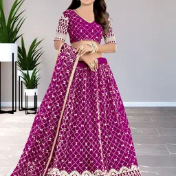 F Plus Fashion Girls Pink Net Semi-Stitched Lehenga Choli-picture-38