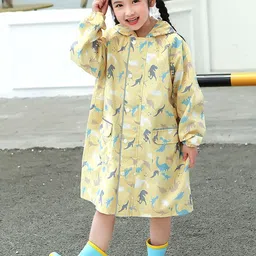 Little Surprise Box LLP Kids Pastel Yellow Dino All Over Print Knee Length Raincoat-image-46
