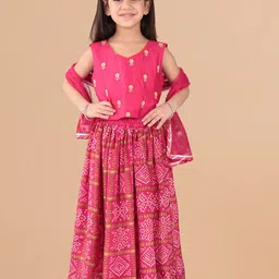 Sangria Girls Pink Embroidered Cotton Ready to Wear Lehenga Choli With Dupatta-picture-15