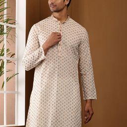 MULTI SHADES Geometric Woven Design Mandarin Collar Straight Kurta-image-12