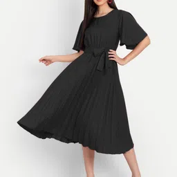 STARWORD Women Tie-Ups Flared Sleeves Crepe Fit & Flare Dress-image-18