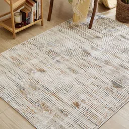 Home Centre Beige Geometric Polyester Carpet-picture-13