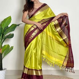 A S CREATION Woven Design Zari Pure Silk Kanjeevaram Saree-image-37