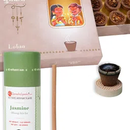 GaneshaSpeaks 55-Pcs Brown Loban Dhoop Cup & Jasmine Dhoop, Incense Stick-image-94