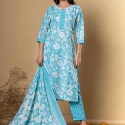 Readiprint Fashions Floral Printed Notch Neck Straight Kurta With Palazzos And Dupatta-picture-6
