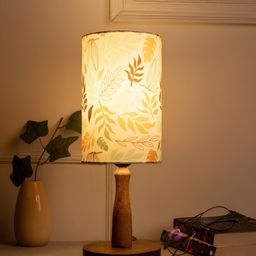 green girgit White Printed Wood Cylindrical Shaped Table Lamp with Bulb-image-36