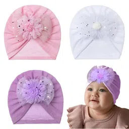 SYGA Girls Pack Of 3 Embelished Bow Detailed Cotton Beanie Caps-57