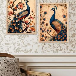 Kotart Beige & Blue 2 Pieces Birds Wooden Wall Arts-picture-48