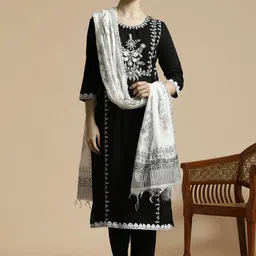 Anouk Women Floral Embroidered Regular Thread Work Pure Cotton Kurta with Trousers & With Dupatta-picture-30