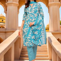 Banwaree Women Floral Printed Kurta with Trousers & Dupatta-image-23