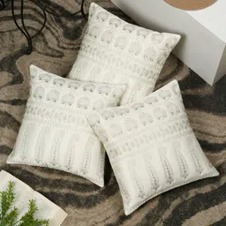 SOKNACK Cream & Gold-Toned 3 Pieces Ethnic Motifs Square Cushion Covers-15