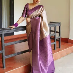 HERE&NOW Woven Design Zari Pure Silk Banarasi Saree-image-78