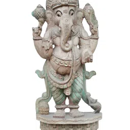 Exotic India White & Blue Lord Ganesh Wooden Religious Idol Showpiece-image-55