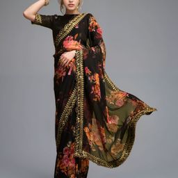 ODETTE Black Black Georgette Printed Saree For Women-picture-32