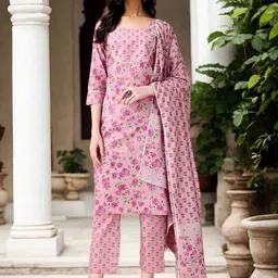 Anouk Women Floral Printed Regular Pure Cotton Kurta with Trousers & With Dupatta-picture-57