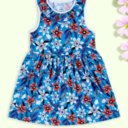 KiddoPanti Girls Floral Print Pure Cotton Fit & Flare Dress-image-25