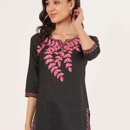 Ethic Glance Ethnic Motifs Embroidered V-Neck Pure Cotton Kurti-image-49