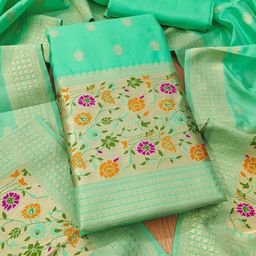 LeeliPeeri Designer Floral Woven Design Zari Banarasi Silk Unstitched Dress Material-image-13