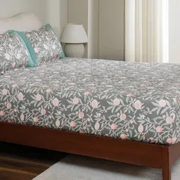 MASPAR Green Floral Printed Pure Cotton 200 TC Fitted King Bedsheet Set 2.75 x 2.75 m-image-38