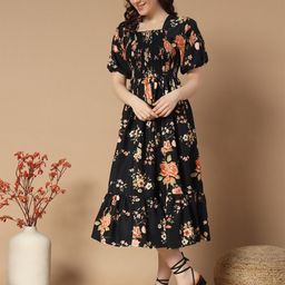 Raiyani Enterprise Floral Printed Puff Sleeves Fit & Flare Dress-picture-39