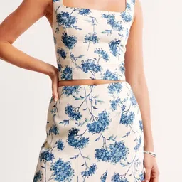 bebe Floral Printed Square Neck Top With Skirt Co-Ords Set-picture-5