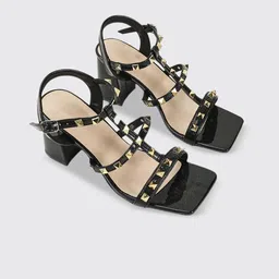 Lofy Women Solid Round Toe Western Embellished Leather Pumps-19