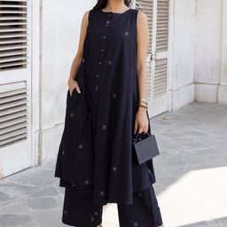 GoSriKi Geometric Printed Round Neck Sleevesless A Line Kurta With Palazzos-14