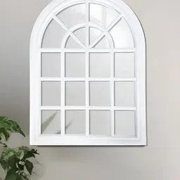Art Street White Textured Arched Windowpane Wall Mirror-picture-36