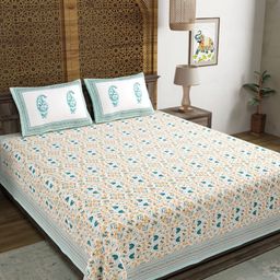 Myntra Elegant Homes Blue Floral Printed 180 TC Cotton King Bedsheet Set 2.28 m x 2.74 m-picture-36