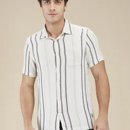 Being Human Men Classic Fit Spread Collar Vertical Striped Cotton Casual Shirt-picture-1