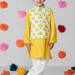 SPUNKIES Boys Floral Printed Kurta & Pyjamas With Jacket-26