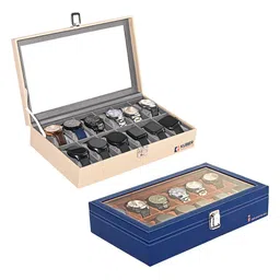 Kuber Industries 2-Pcs Grey & Navy Blue 12 Slots Wrist Watch Organisers-image-83