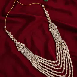 VASTRAMAY Gold-Plated Kundan Studded & Pearls Beaded Multi Layered Necklace-image-94
