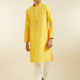 Diwas by Manyavar Floral Woven Design Beads and Stones Mandarin Collar Straight Kurta-image-47