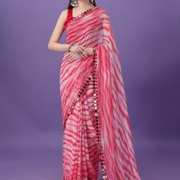 Moda Rapido Striped Mirror Work Pure Georgette Leheriya Saree-picture-16