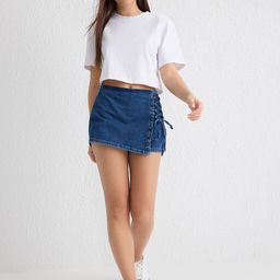 Trendyol Women Denim Tie-up Detail Skorts-picture-20