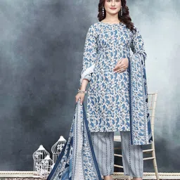 KATECLO Floral Printed Straight Kurta With Trousers And Dupatta-image-27