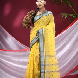TANTLOOM Ethnic Motifs Pure Cotton Taant Saree-picture-34