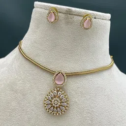 FIRST TOUCH Pink Stone-Studded Gold-Plated Jewellery Set-image-30